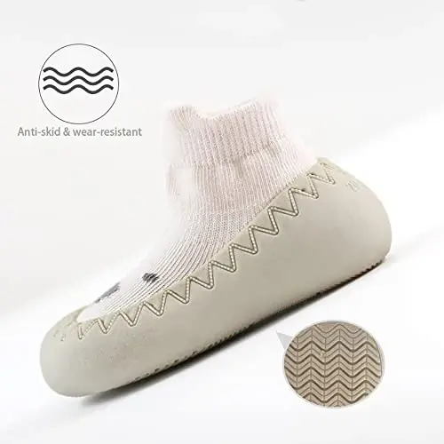 HOVELL Toddler 2 Pairs Anti-Skid Socks Shoes Baby Boys Girls Rubber Sole Indoor First Walking Slippers - 3