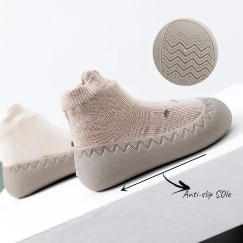 HOVELL Toddler 2 Pairs Anti-Skid Socks Shoes Baby Boys Girls Rubber Sole Indoor First Walking Slippers - 5