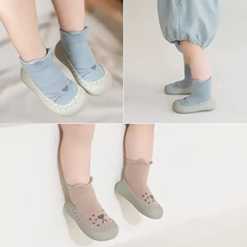 HOVELL Toddler 2 Pairs Anti-Skid Socks Shoes Baby Boys Girls Rubber Sole Indoor First Walking Slippers - 6