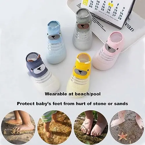 HOVELL Toddler 2 Pairs Anti-Skid Socks Shoes Baby Boys Girls Rubber Sole Indoor First Walking Slippers - 6