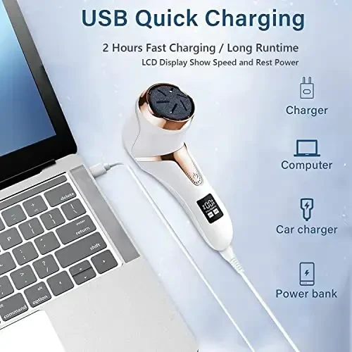 Hoxida Electric Callus Remover for Feet (with Dander Vacuum Cleaner), Quartz, Rechargeable Foot Pedicure Tools Foot File, Professional Foot Care Kit Deadskin Remover with 3Heads&2Speed,LCD Display - 5