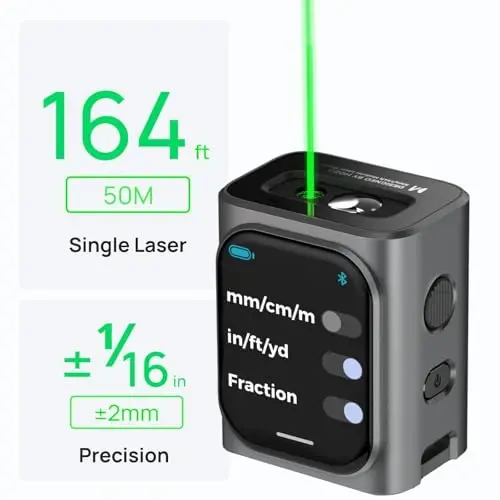 HOZO M-Cube Green-Beam lazer o'lchov asbobi, 164ft/50m, ±1/16 dyuym aniqlik, kichik o'lcham, tashqi makon uchun yuqori ko'rinadigan haqiqiy yashil nur, maydon/hajm/Pifagor, LCD displey, Bluetooth ilovasi, qayta zaryadlanuvchi - 3