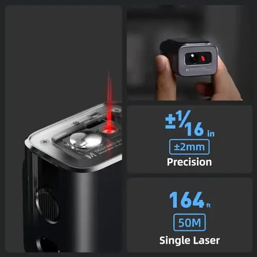 HOZO M-Cube Laser Measuring Tool, 164ft/50m, ±1/16 inch Accuracy, Rechargeable Modular Laser Measurement Tool for Area, Volume, Pythagorean, Big Number LCD Display | Bluetooth App, Small Laser Tape Measure - 2