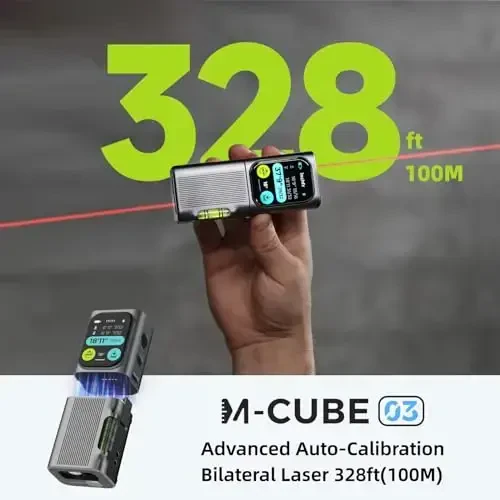HOZO M-Cube Laser Measuring Tool Adaptor 03 Ikki tomonlama lazer+, 328ft/100m Modular Dual Laser masofa o'lchagich Bluetooth ilovasi va M-Green Cross Line bilan, Geodeziya, Qurilish, DIY loyihalari uchun ideal - 4