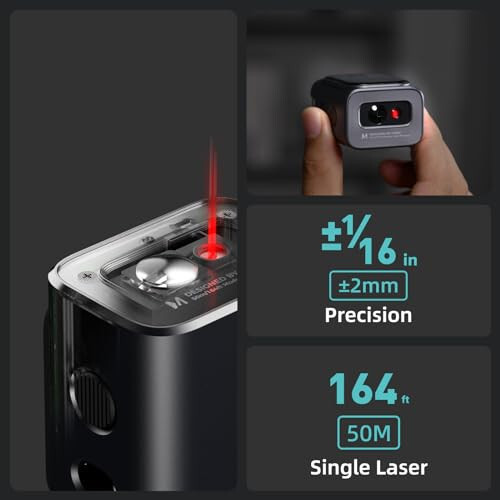 HOZO M-Cube Laser Measuring Tool,164ft/50m,±1/16 inch Accuracy,Rechargeable Modular Laser Measurement Tool for Area,Volume,Pythagorean,Big Number LCD Display | Bluetooth App,Small Laser Tape Measure - 10