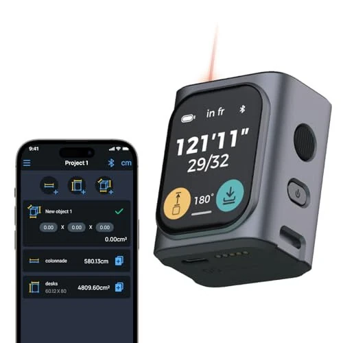 HOZO M-Cube Laser Measuring Tool,164ft/50m,±1/16 inch Accuracy,Rechargeable Modular Laser Measurement Tool for Area,Volume,Pythagorean,Big Number LCD Display | Bluetooth App,Small Laser Tape Measure - HOZO (1)