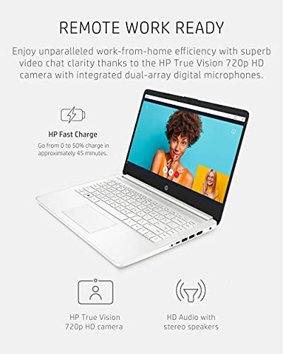 HP 14 Dizüstü Bilgisayar, Intel Celeron N4020, 4 GB RAM, 64 GB Depolama, 14 inç Mikro Kenarlı HD Ekran, Windows 11 Home, İnce ve Taşınabilir, 4K Grafikler, Bir Yıl Microsoft 365 (14-dq0040nr, Kar Tanesi Beyazı) - 6