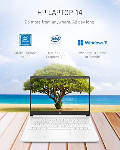 HP 14 Dizüstü Bilgisayar, Intel Celeron N4020, 4 GB RAM, 64 GB Depolama, 14 inç Mikro Kenarlı HD Ekran, Windows 11 Home, İnce ve Taşınabilir, 4K Grafikler, Bir Yıl Microsoft 365 (14-dq0040nr, Kar Tanesi Beyazı) - 2