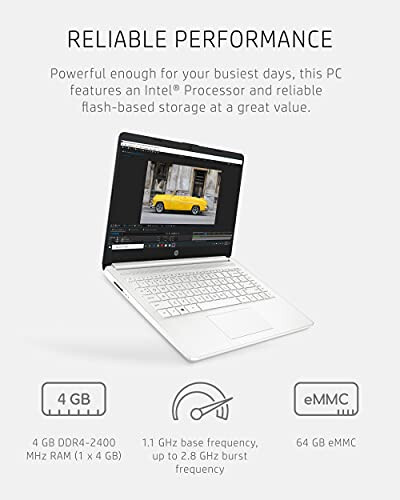 HP 14 Dizüstü Bilgisayar, Intel Celeron N4020, 4 GB RAM, 64 GB Depolama, 14 inç Mikro Kenarlı HD Ekran, Windows 11 Home, İnce ve Taşınabilir, 4K Grafikler, Bir Yıl Microsoft 365 (14-dq0040nr, Kar Tanesi Beyazı) - 3