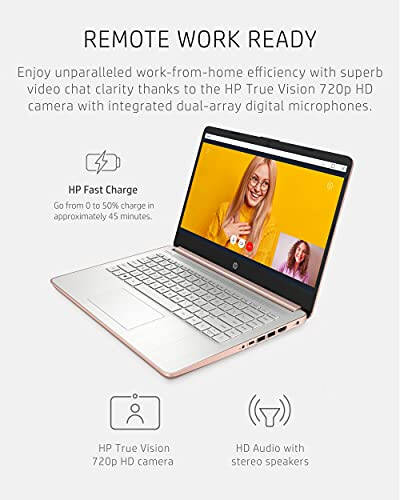 HP 14 Laptop, Intel Celeron N4020, 4 GB RAM, 64 GB Storage, 14-inch Micro-edge HD Display, Windows 11 Home, Thin & Portable, 4K Graphics, One Year of Microsoft 365 (14-dq0030nr, Pale Rose Gold) - 6