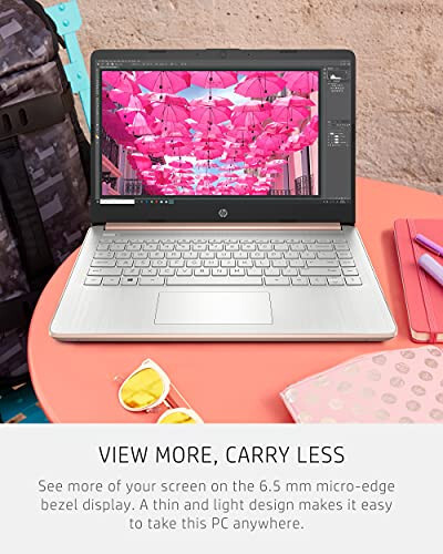 HP 14 Laptop, Intel Celeron N4020, 4 GB RAM, 64 GB Storage, 14-inch Micro-edge HD Display, Windows 11 Home, Thin & Portable, 4K Graphics, One Year of Microsoft 365 (14-dq0030nr, Pale Rose Gold) - 9