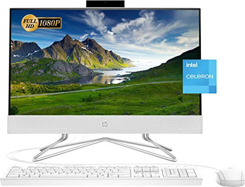 HP 2022 Newest All-in-One Desktop, 21.5” FHD Display, Intel Celeron J4025 Processor, 16GB RAM, 512GB PCIe SSD, Webcam, HDMI, RJ-45, Wired Keyboard&Mouse, WiFi, Windows 11 Home, White - 1