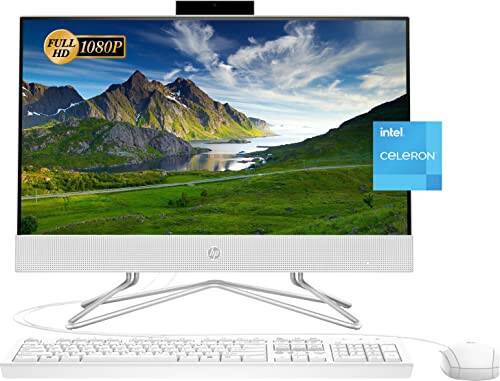 HP 2022 Самый Новый Моноблок, 21.5” FHD Дисплей, Процессор Intel Celeron J4025, 16 ГБ ОЗУ, 512 ГБ PCIe SSD, Веб-камера, HDMI, RJ-45, Проводная Клавиатура и Мышь, Wi-Fi, Windows 11 Home, Белый - 1