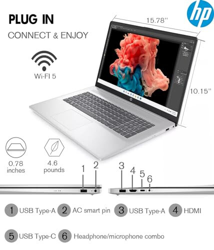 HP 2024 En Yeni 17 İnç Dizüstü Bilgisayar, 17.3” HD+ Dokunmatik Ekranlı Dizüstü Bilgisayar, Intel Pentium Silver N5030, 64GB DDR4 RAM, 2TB SSD, Windows 11, 1 Yıllık Office 365, Uzun Pil Ömrü, Web Kamerası, Wi-Fi, USB-C, Gümüş - 12