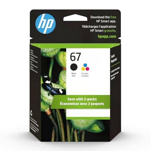 HP 67 Black/Tri-color Ink Cartridges (2 Pack) | Works with HP DeskJet 1255, 2700, 4100 Series, HP ENVY 6000, 6400 Series | Eligible for Instant Ink | 3YP29AN - 2