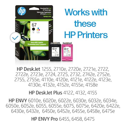 HP 67 Black/Tri-color Ink Cartridges (2 Pack) | Works with HP DeskJet 1255, 2700, 4100 Series, HP ENVY 6000, 6400 Series | Eligible for Instant Ink | 3YP29AN - 3