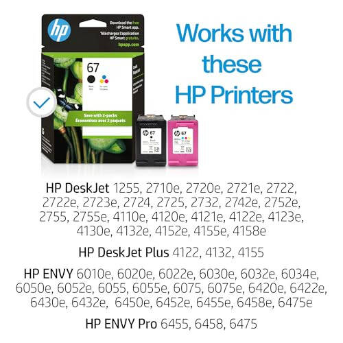 HP 67 Black/Tri-color Ink Cartridges (2 Pack) | Works with HP DeskJet 1255, 2700, 4100 Series, HP ENVY 6000, 6400 Series | Eligible for Instant Ink | 3YP29AN - 3