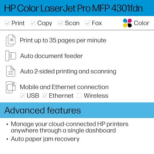 HP Color LaserJet Pro MFP 4301fdn Printer - 3