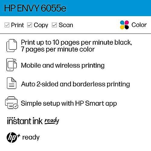 HP ENVY 6055e Wireless Color Inkjet Printer, Print, scan, copy, Easy setup, Mobile printing, Best-for-home, 3 months of Instant Ink included, white - 2