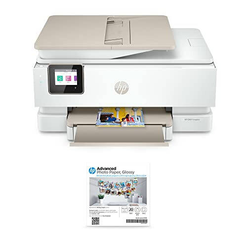 HP Envy Inspire 7955e Беспроводной цветной многофункциональный принтер с бонусным 6-месячным Instant Ink с HP+ (1W2Y8A) и улучшенной фотобумагой - глянцевая, 5x5 дюймов, 20 листов (49V50A) - 1