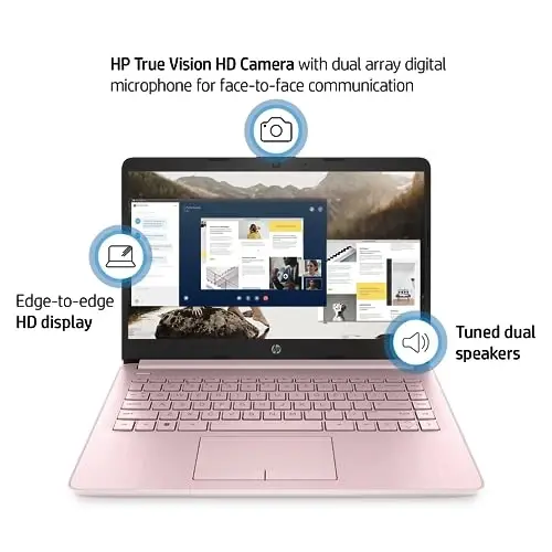 HP Essential noutbuki, 14 dyuymli HD displey, Intel Celeron N150, 8 GB RAM, 128 GB eMMC, veb-kamera, HDMI, Wi-Fi, RJ-45, 1 yillik Office 365, Windows 11 Home, pushti rang - HP (1)