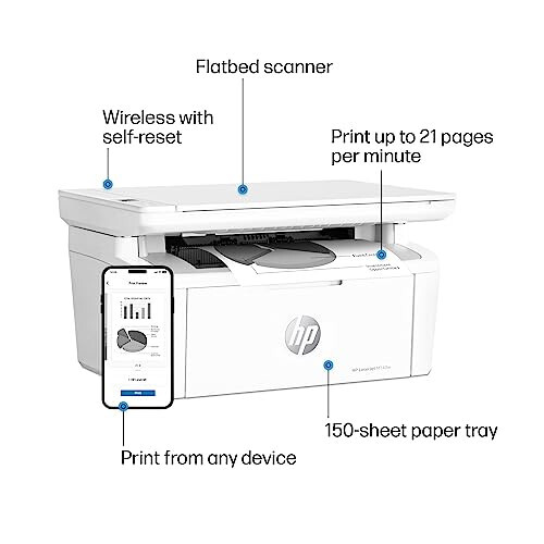 HP LaserJet MFP M140w Simsiz Printer, Chop etish, skanerlash, nusxa ko'chirish, Tez tezlik, Oson sozlash, Mobil chop etish, Kichik jamoalar uchun eng yaxshi - 4