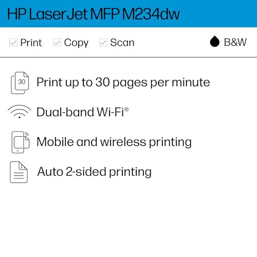 HP LaserJet MFP M234dw Simsiz Printer, Chop etish, skanerlash, nusxa ko'chirish, Tez tezlik, Oson sozlash, (6GW99F) (6GW99F#BGJ) Mobil chop etish, Kichik jamoalar uchun eng yaxshi - 2