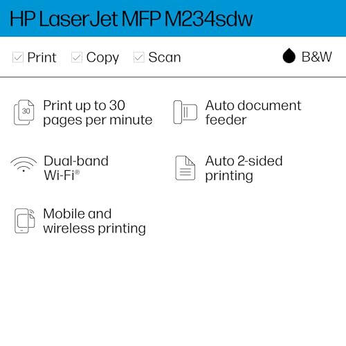 HP LaserJet MFP M234sdw Kablosuz Yazıcı, Yazdırma, Tarama, Kopyalama, Hızlı Hızlar, Kolay Kurulum, Mobil Yazdırma, Küçük Ekipler İçin En İyi - 2