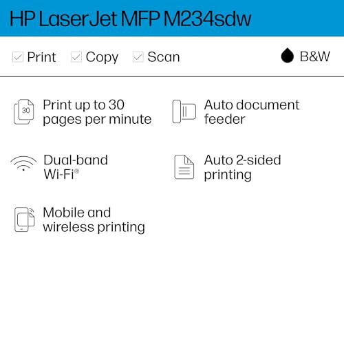 HP LaserJet MFP M234sdw Simsiz Printer, Chop etish, skanerlash, nusxa ko'chirish, Tez tezlik, Oson sozlash, Mobil chop etish, Kichik jamoalar uchun eng yaxshisi - 2