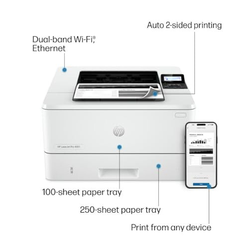 HP LaserJet Pro 4001dw Беспроводной черно-белый принтер, оптимальный для офиса (2Z601F) - 11