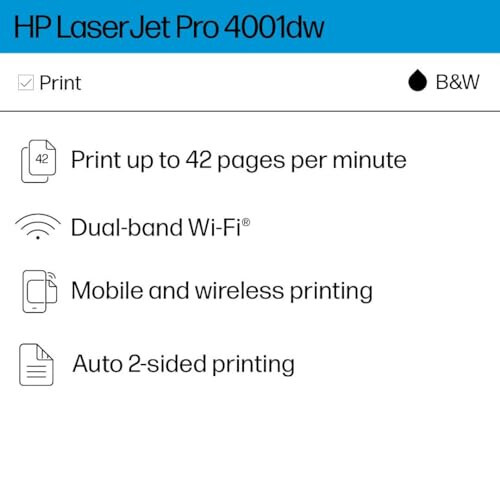 HP LaserJet Pro 4001dw Беспроводной черно-белый принтер, оптимальный для офиса (2Z601F) - 2