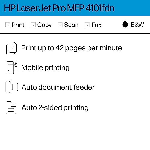 HP LaserJet Pro MFP 4101fdn Printer, Chop etish, skanerlash, nusxa ko'chirish, faks, Tez tezlik, Oson sozlash, Mobil chop etish, Ilg'or xavfsizlik, Kichik jamoalar uchun eng yaxshi, Faqatgina Ethernet/USB - 2