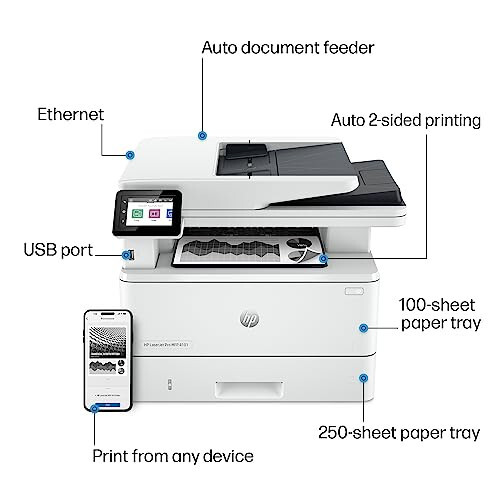 HP LaserJet Pro MFP 4101fdn Printer, Chop etish, skanerlash, nusxa ko'chirish, faks, Tez tezlik, Oson sozlash, Mobil chop etish, Ilg'or xavfsizlik, Kichik jamoalar uchun eng yaxshi, Faqatgina Ethernet/USB - 4