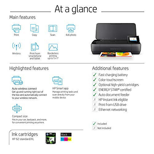 HP OfficeJet 250 Hammasi Bir Yerdagi Ko'chma Printer, Simsiz va Mobil Chop etish, Alexa bilan Ishlaydi (CZ992A) Qora - 8