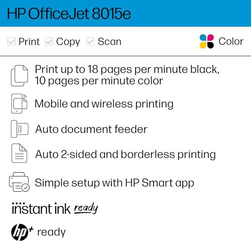 HP OfficeJet 8015e Беспроводной цветной многофункциональный принтер, 6 месяцев Instant Ink включено - 6