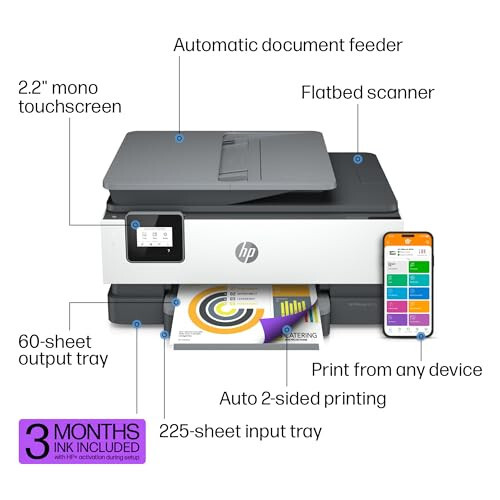 HP OfficeJet 8015e Беспроводной цветной многофункциональный принтер, 6 месяцев Instant Ink включено - 3