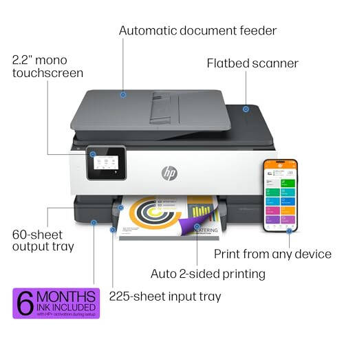 HP OfficeJet 8015e Wireless Color All-in-One Printer, 6 months of Instant Ink included - 8