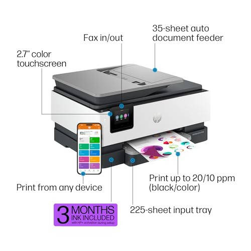 HP OfficeJet Pro 8135e Wireless All-in-One Color Inkjet Printer, Print, Scan, Copy, Fax, ADF, Duplex Printing, Best-for-Home Office, 3 Months of Ink Included (40Q35A) - 4