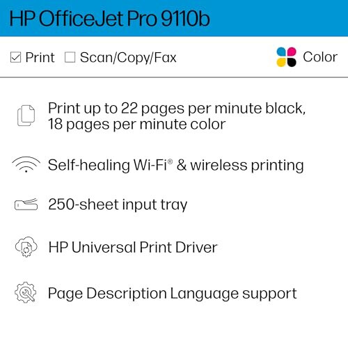 HP OfficeJet Pro 9110b Wireless Color Inkjet Printer, Print, Duplex Printing Best-for-Office (5A0S1A) - 3