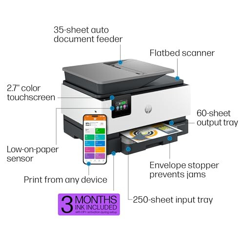 HP OfficeJet Pro 9125e All-in-One Printer, Color, Printer-for-Small Medium Business, Print, Copy, scan, fax,Touchscreen; Smart Advance Scan, 3 months of Instant Ink included - 4