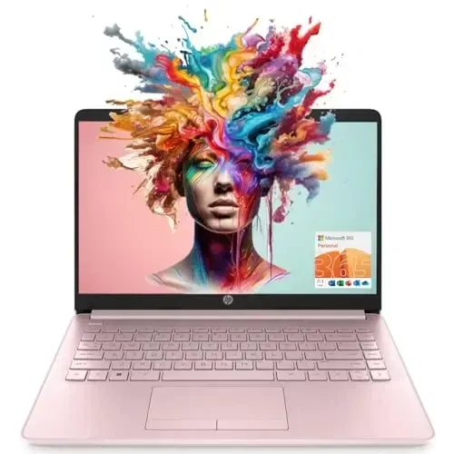 HP Portable Laptop (Include 1 Year Microsoft 365), 14’’ HD Display, 16GB RAM, 64GB eMMC, Intel Quad-Core N4120, Student and Business, Webcam, HDMI, Wi-Fi, RJ-45, Windows 11 Home, Pink 