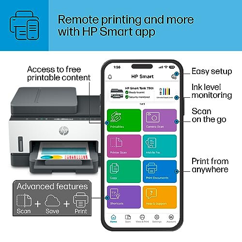 HP Smart Tank 7301 Simsiz Hammasi Bitta Kartrijsiz siyohli Printer, 2 yilgacha siyoh kiradi, mobil chop etish, skanerlash, nusxa ko'chirish, avtomatik hujjatlarni o'z-o'zidan berish (28B70A), Kulrang - 5