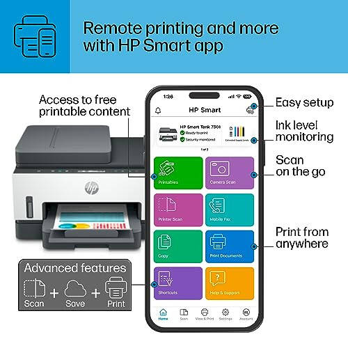 HP Smart Tank 7301 Simsiz Hammasi Bitta Kartrijsiz siyohli Printer, 2 yilgacha siyoh kiradi, mobil chop etish, skanerlash, nusxa ko'chirish, avtomatik hujjatlarni o'z-o'zidan berish (28B70A), Kulrang - 5