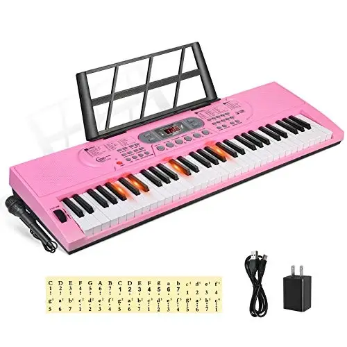 Hricane Keyboard Piano Boshlang'ich Kattalar O'smirlar Bolalar uchun Yoritilgan Tugmalar, 61 Tugmali Elektron Musiqa Klaviatura USB yoki Batareya bilan Quvvatlangan LCD Displey Mikrofon Quloqchin Ulagichi bilan O'qitish Rejimlari - HRICANE