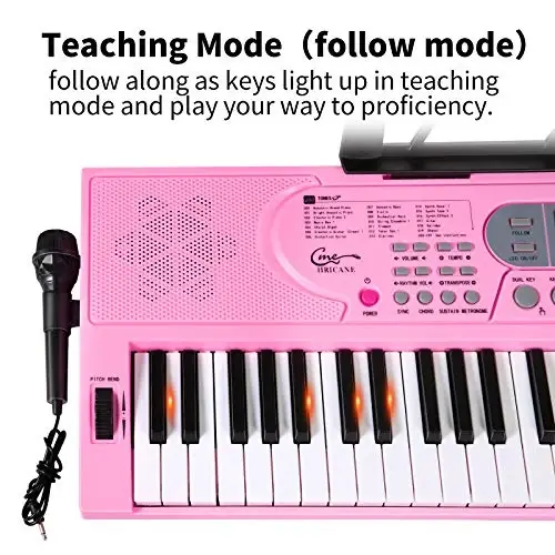 Hricane Keyboard Piano Boshlang'ich Kattalar O'smirlar Bolalar uchun Yoritilgan Tugmalar, 61 Tugmali Elektron Musiqa Klaviatura USB yoki Batareya bilan Quvvatlangan LCD Displey Mikrofon Quloqchin Ulagichi bilan O'qitish Rejimlari - 5