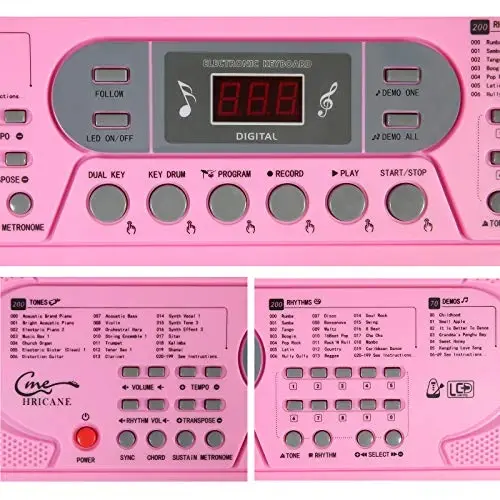 Hricane Keyboard Piano Boshlang'ich Kattalar O'smirlar Bolalar uchun Yoritilgan Tugmalar, 61 Tugmali Elektron Musiqa Klaviatura USB yoki Batareya bilan Quvvatlangan LCD Displey Mikrofon Quloqchin Ulagichi bilan O'qitish Rejimlari - 3