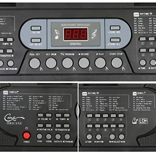 Hricane Keyboard Piano Boshlovchi Kattalar O'smirlar Bolalar uchun yoritilgan klavishlar, 61 Klavişli Elektron Musiqa Klaviatura USB yoki Batareya bilan LCD Displey Mikrofon Eshitish Ulagichi bilan ta'minlangan O'qitish Rejimlar - 3