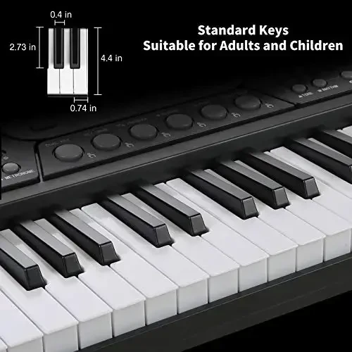 Hricane Keyboard Piano Boshlovchi Kattalar O'smirlar Bolalar uchun yoritilgan klavishlar, 61 Klavişli Elektron Musiqa Klaviatura USB yoki Batareya bilan LCD Displey Mikrofon Eshitish Ulagichi bilan ta'minlangan O'qitish Rejimlar - 6