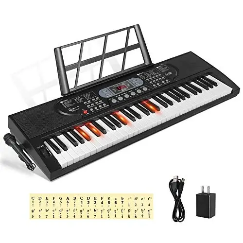 Hricane Keyboard Piano Boshlovchi Kattalar O'smirlar Bolalar uchun yoritilgan klavishlar, 61 Klavişli Elektron Musiqa Klaviatura USB yoki Batareya bilan LCD Displey Mikrofon Eshitish Ulagichi bilan ta'minlangan O'qitish Rejimlar - 1