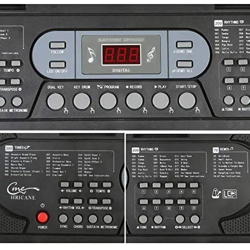 Hricane Keyboard Piano Boshlovchi Kattalar O'smirlar Bolalar uchun yoritilgan klavishlar, 61 Klavişli Elektron Musiqa Klaviatura USB yoki Batareya bilan LCD Displey Mikrofon Eshitish Ulagichi bilan ta'minlangan O'qitish Rejimlar - 3